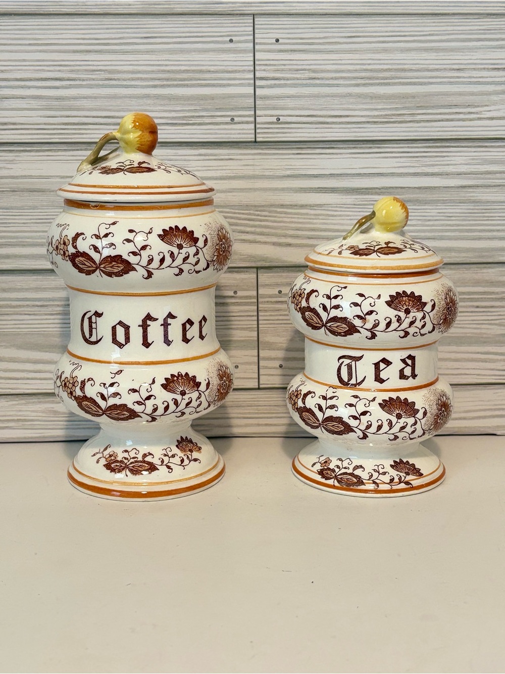 Vintage Arnart Brown Onion Canister Set Coffee Tea Ceramic Jar Retro Japan 60’s